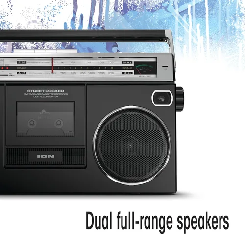 Vista 8 de Ion Audio 1980S-Style Portable Bluetooth Boombox Radio AM/FM Grabador de cassette Reproductor de cassette, medidores VU, grabación USB, altavoces