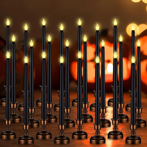 Vista 7 de Retisee - 24 piezas de velas de Navidad con base, velas cónicas sin llama parpadeantes, alimentadas por batería, LED, candelabros, luces de llama