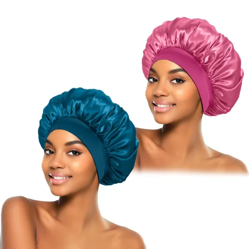 Vista 16 de ZHENSILK 2 piezas de gorro de satén para dormir, gorros de seda para el cabello, gorro de dormir de seda con banda elástica suave, envoltura
