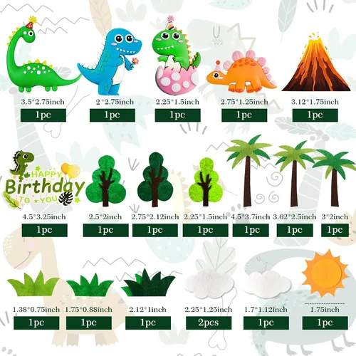Vista 2 de Decoración de pastel de dinosaurio, figuras de dinosaurio, árboles, volcán
