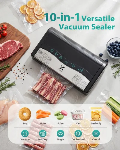 Vista 4 de Máquina selladora al vacío de carne de 90 kPa, sellador automático de alimentos con doble sello para porciones de carne a granel, modos secos
