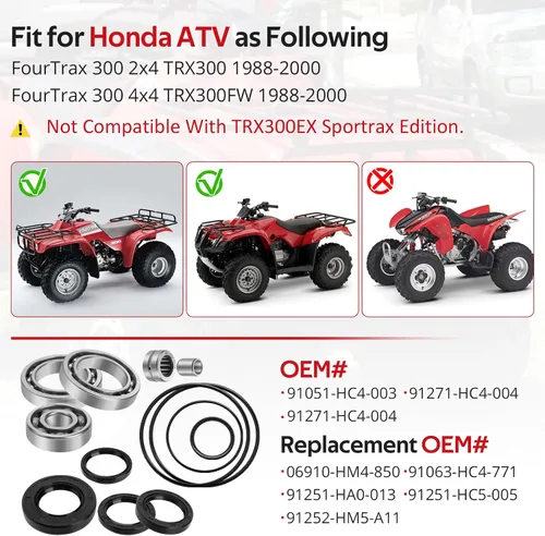 Vista 2 de JAVIK Kit de sellos de rodamientos diferencial trasero para Honda FourTrax 300 TRX300 TRX300FW 2x4 4x4 1988-2000, OEM # 91051-HC4-003 91271-HC4-004