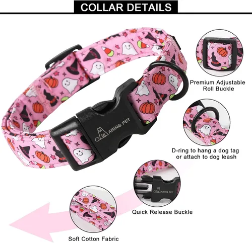 Vista 382 de Aring Pet Collar de algodón, ligero y ajustable, con hebilla de liberación rápida, para perros pequeños, medianos y grandes, para cachorros, S, Hoja