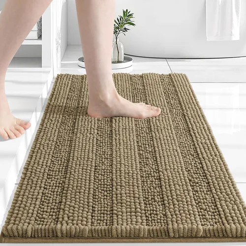 Vista 36 de Grandaily Alfombras de baño de felpilla a rayas de 24 x 16 pulgadas, extra gruesas y suaves, absorbentes, parte trasera de goma, alfombra de ducha