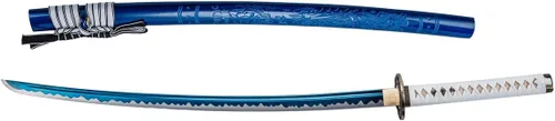Vista 3 de Samurai Katana,1060 acero de alto carbono,Acero T10,Acero de Damasco,Aleación Tsuba,Mango de madera maciza