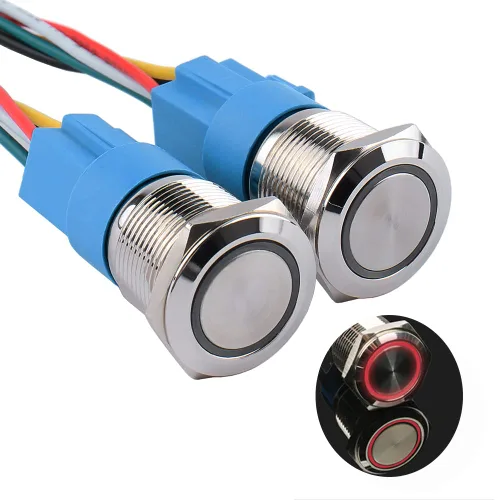 Vista 11 de Paquete de 2 interruptores de botón momentáneos de 0.63 pulgadas, 12 V-24 V, LED, impermeable, de metal, 1 NO 1 NC, con enchufe de cable