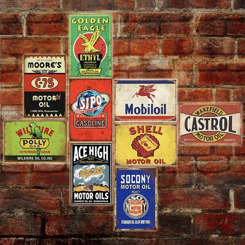 Vista 4 de 35 letreros de lata vintage reproducidos, anuncios retro de gas y aceite, letreros de metal antiguo para garaje, cueva de hombre, bar, cocina