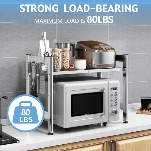 Vista 7 de Estante extensible para horno microondas de 2 niveles para encimera de acero inoxidable Heavy-duty adjustable microwave stand countertop organizer