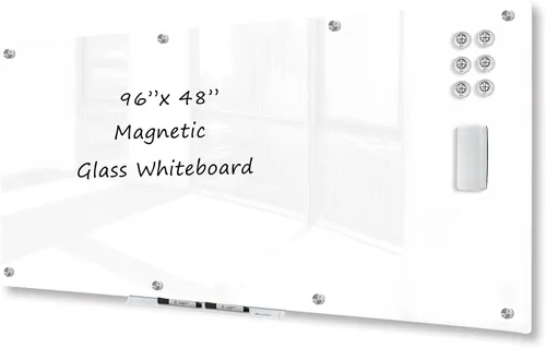 Vista 9 de J&J worldwide Pizarra blanca de vidrio magnético negro de 47 x 35 pulgadas, sin marco, de vidrio templado, borrado en seco, para montaje en pared