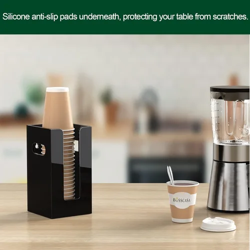 Vista 6 de Dispensador de Vasos de Café Desechables con Asas, Montaje en Encimera o Pared, Soporte para Vasos de Bebidas Calientes/Frías y Tapas - Organizador
