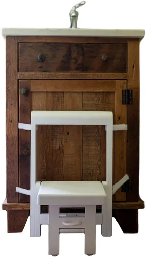 Vista 10 de Fold 'N Store Taburete para niños pequeños, taburete de madera para cocina y baño, ayudante plegable para lavado de manos, cepillado de dientes