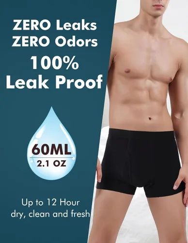 Vista 3 de AIRCUTE Calzoncillos tipo bóxer absorbentes para hombre, para incontinencia de orina, con apertura frontal a prueba de fugas, paquete de 3