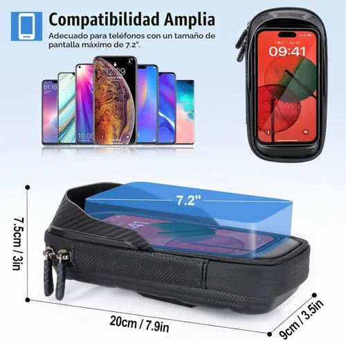 Vista 6 de Soporte de teléfono impermeable para motocicleta, rotación de 360°, espejo retrovisor de motocicleta, soporte para teléfono celular de gran