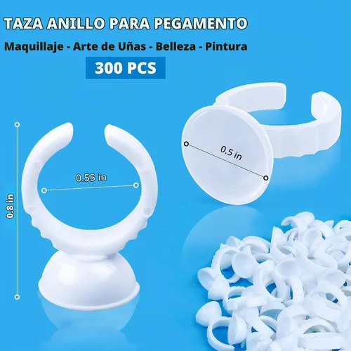 Vista 2 de 300 anillos de pegamento para extensiones de pestañas, anillos desechables para pestañas con forma encantadora, abanico, flores, suministros