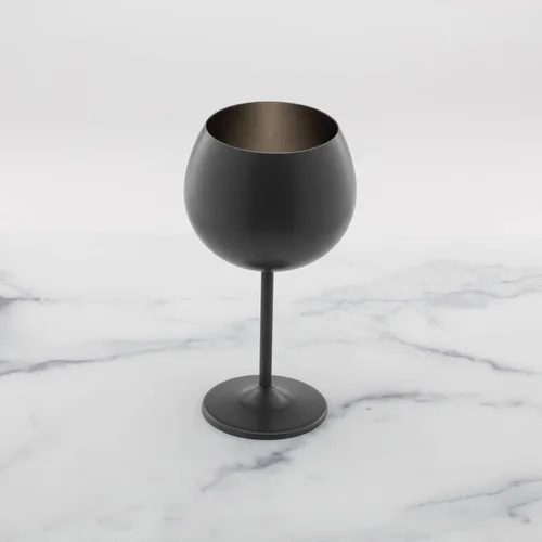 Vista 3 de Cambridge Silversmiths - Juego de 4 copas de vino de una sola pared con forma de globo negro cepillado de 12 onzas