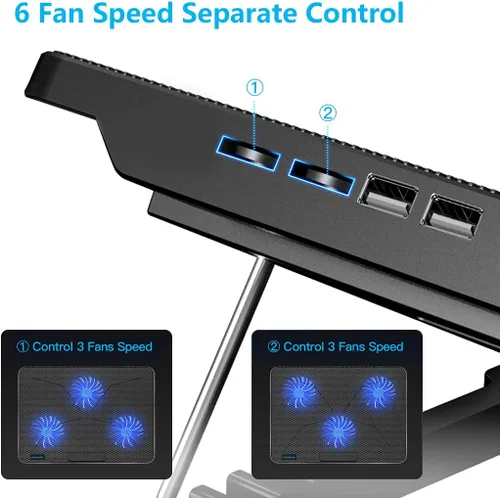 Vista 5 de LIANGSTAR Almohadilla de enfriamiento para laptop, enfriador de laptop con 6 ventiladores silenciosos para portátiles de 12 a 17 pulgadas, soporte