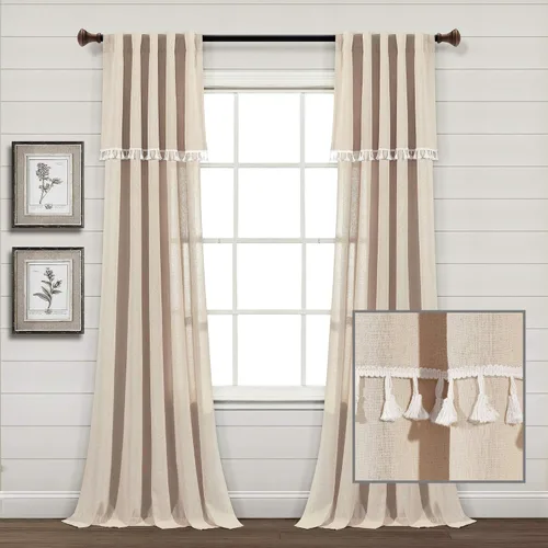 Vista 7 de Lush Decor Ivy - Par de paneles de cortinas de imitación para ventana, 84 pulgadas de largo x 52 pulgadas de ancho, lino oscuro