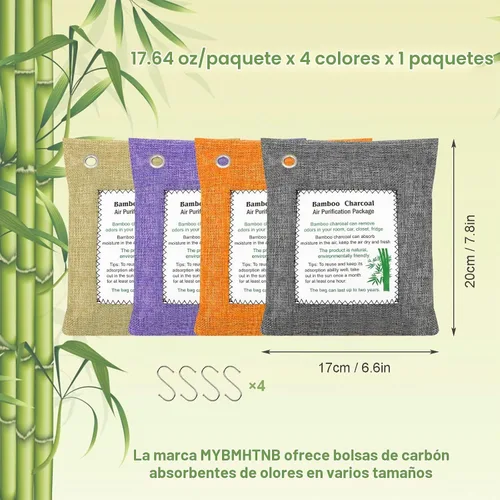 Vista 3 de Bolsas de carbón de bambú absorbentes de olores, paquete de 4×500g (17.64 oz cada una) bolsas purificadoras de aire de carbón de bambú, para 4