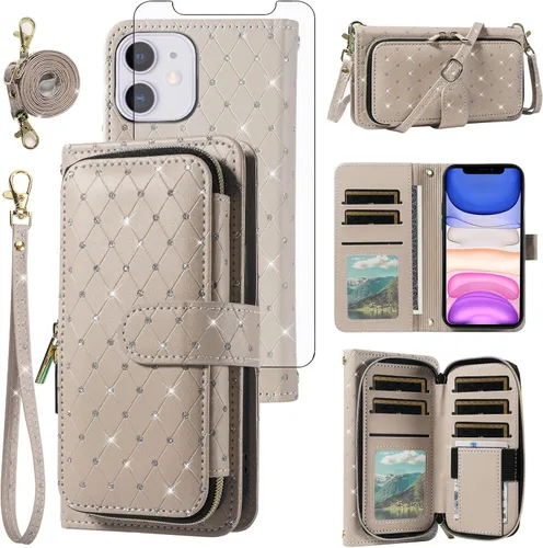 Vista 157 de Funda para teléfono iPhone 6 6S con cremallera y protector de pantalla con protector de pantalla, correa de cordón cruzado, ranura para iPhone 6 Six