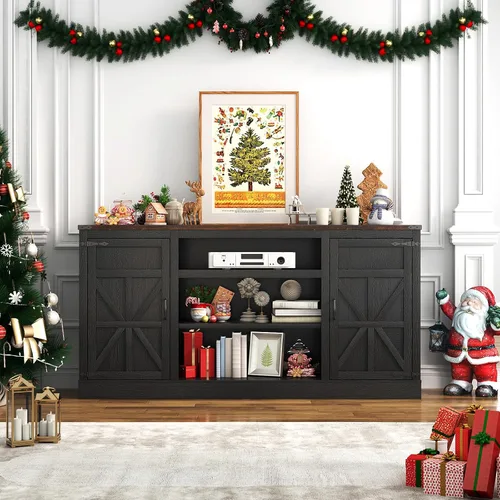 Vista 7 de Hlivelood Mueble de TV Estilo Granja de 66" con Tomas de Corriente para TVs de 75 Pulgadas, Centro de Entretenimiento de 33" de Alto con Gabinetes