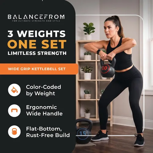 Vista 2 de BalanceFrom Juego de pesas rusas de agarre ancho para ejercicio y fitness