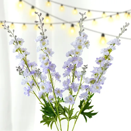 Vista 11 de ZYTUYO Flor Artificial de Delfinium 4 Piezas 85 cm Flor de Espuela Artificial de Tallo Largo Ramos de Flores de Seda Artificiales Planta