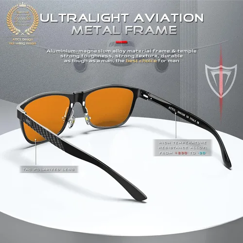 Vista 5 de ATTCL - Lentes de sol polarizados con marco de metal retro para hombre