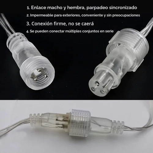 Vista 6 de Luces LED de carámbano de Navidad, 13 pies, 96 luces de hadas LED en cadena, cortina extensible, 8 modos, luces colgantes parpadeantes novedosas