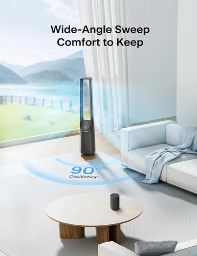 Vista 7 de PELONIS - Ventilador inteligente sin aspas de 40 pulgadas para dormitorio - Ventilador de torre, compatible con Alexa/Google/WiFi, motor DC, 6