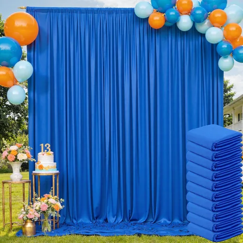 Vista 73 de Cortina de fondo de 20 pies × 8 pies sin arrugas azul bebé para fiesta de cumpleaños de niño, 4 paneles de 5 × 8 pies de poliéster azul suave