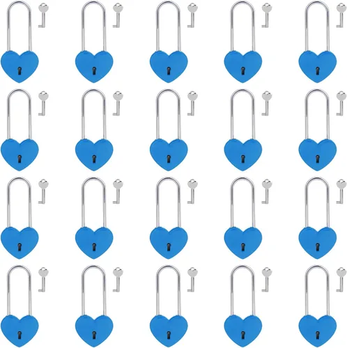 Vista 11 de 2 candados de corazón con candado de amor, corazón azul con llave para los amantes de la boda, día de San Valentín, aniversario, viajes (con llave)
