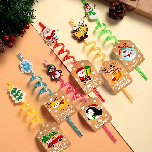 Vista 4 de 24 regalos de fiesta de Navidad, regalos de aula, pajitas de Navidad, regalos para niños y adultos, suministros de fiesta de Navidad con 2 cepillos