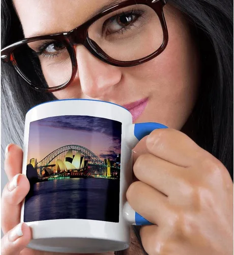 Vista 2 de 3dRose mug_66291_6 "Sydney, Australia purple and pink sunset" - Taza de dos tonos, 11 onzas, multicolor 2-Blanco