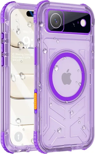 Vista 19 de Funda impermeable para iPhone 15 con Magsafe, protector de pantalla, cordón, IP68 militar de cuerpo completo a prueba de golpes, para deportes Negro