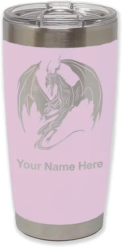 Vista 21 de LaserGram Vaso aislado al vacío de 20 onzas, dragón, grabado personalizado incluido (negro)
