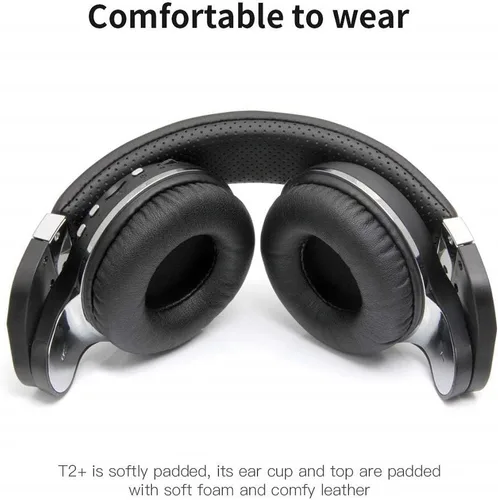 Vista 4 de Bluedio audífonos Bluetooth inalámbricos T2 Plus con micrófono, ranura para tarjeta SD y radio FM, color negro