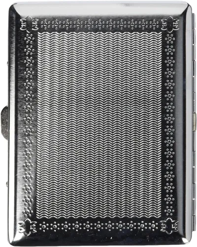 Vista 2 de Victorian Era Crush Proof caja de cigarrillos cromada, tamaño amplio y 3 pulgadas.