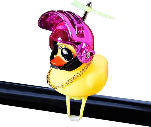 Vista 15 de wonuu Adornos de pato de goma para automóvil, decoración de tablero de instrumentos de pato amarillo, cuernos de bicicleta de pato con casco
