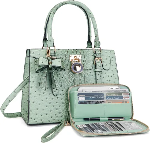Vista 14 de Qiyuer - Bolsos y carteras para mujer, juego de damas con asa superior, bolso de hombro, bolso de trabajo con cartera de embrague a juego, 2 piezas