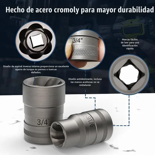 Vista 2 de Kit extractor de pernos mejorado, juego de dados extractores de pernos pelados de 32 piezas, removedor de pernos redondeados, extractor de tuercas