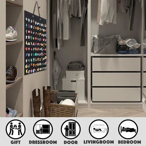 Vista 5 de Organizador de dijes para zapatos, soporte colgante con 100 agujeros para Crocs Charms, exhibición montada en la pared, capacidad para hasta 100