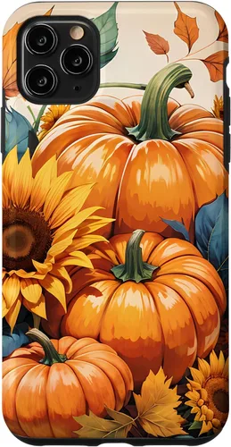 Vista 11 de iPhone 14 Bonito arte de otoño, calabazas, girasoles y hojas de otoño