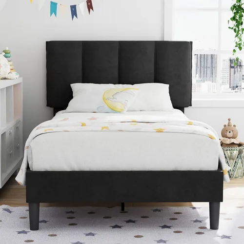 Vista 48 de VECELO Base de cama de tamaño individual con cajón de almacenamiento, base de cama de plataforma resistente con cabecera y fuerte soporte de Negro