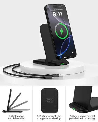 Vista 4 de Soporte de carga inalámbrico rápido para Samsung, soporte de cargador de teléfono inalámbrico de 15 W, estación de soporte de carga inalámbrica