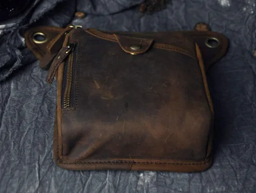 Vista 6 de Le'aokuu - Bolso de pierna para moto, de cuero genuino, para hombre, bolso tipo mensajero a la cintura), 211-1