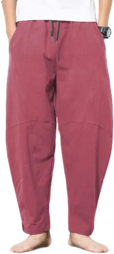 Vista 2 de PACEIADTA Pantalones casuales de lino para hombre, pantalones de playa de verano con cintura elástica suelta