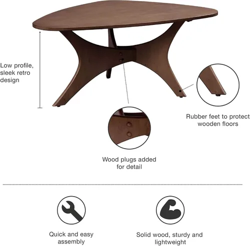 Vista 6 de INK+IVY Blaze Mesa de Centro de Madera Triangular Madera Contrachapada con Patas de Chapa de Madera, Moderna de Mediados de Siglo, Fácil Montaje