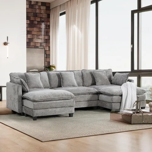 Vista 68 de Sofá seccional modular convertible de 76.7", sofás de dos plazas de chenilla con asiento profundo y cojines tipo loveseat para sala de estar, Beige