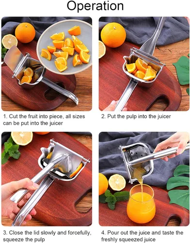 Vista 4 de Exprimidor manual, exprimidor manual de limón de acero inoxidable 304, exprimidor de cítricos manual con mango cómodo, accesorios de cocina