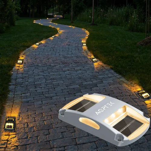 Vista 15 de AGPTEK Luces Solares para Entrada de Vehículos 1 Paquete, Luces Marcadoras Solares LED Impermeables para Cubierta al Aire Libre, Muelle, Marina